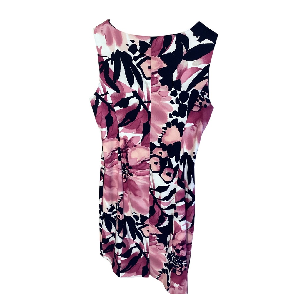 Dressbarn Pink Black Floral Abstract Sleeveless Sheath Dress Size 10 - Picture 4 of 10